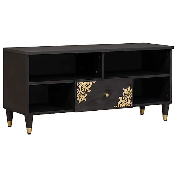 vidaXL TV-Schränk mit Regal Schwarz 100 x 33 x 46 cm Massivholz Mango 40188 günstig online kaufen