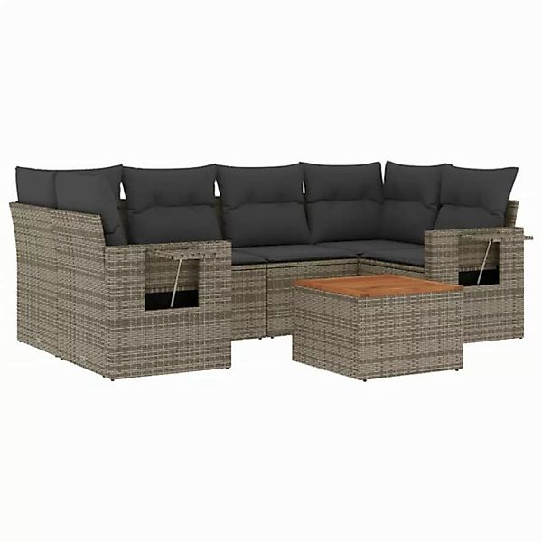 vidaXL Sofaelement 7-tlg. Garten-Sofagarnitur mit Kissen Grau Poly Rattan ( günstig online kaufen