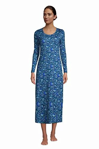 Wadenlanges Supima Langarm-Nachthemd, Damen, Größe: 48-50 Normal, Blau, Jer günstig online kaufen