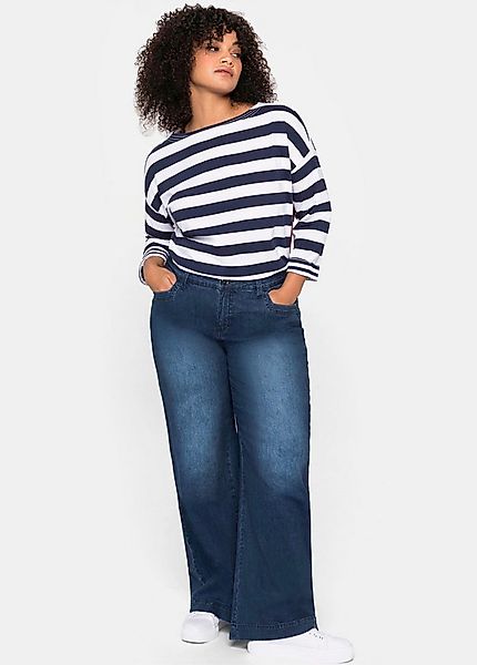 Sheego T-Shirt Ringelshirt . mit seitlichem Kontrasteinsatz und Schlitzen günstig online kaufen