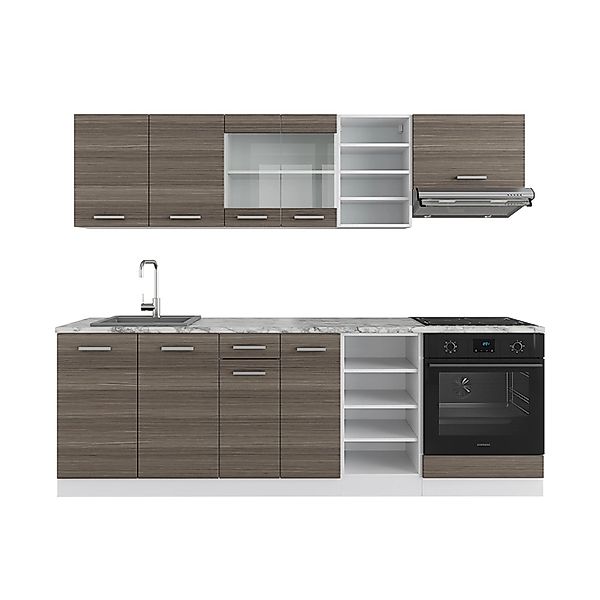 Vicco R-Line Küchenzeile Edelgrau/Weiß 240 cm ohne Arbeitsplatte günstig online kaufen