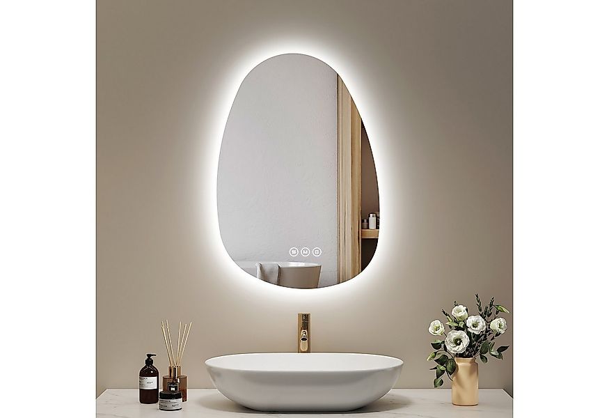EMKE Badspiegel mit Beleuchtung Wandspiegel asymmetrisch Lichtspiegel (Kies günstig online kaufen