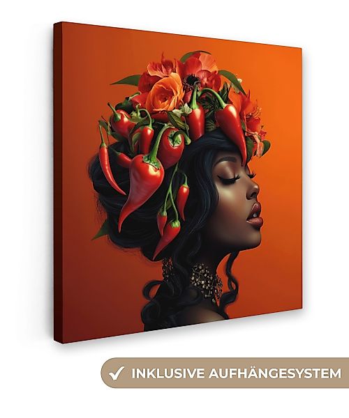 OneMillionCanvasses® Leinwandbild Frau - Chilischoten - günstig online kaufen