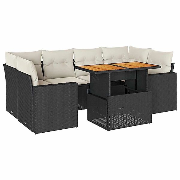 vidaXL 7-Tlg Garten-Sofagarnitur mit Kissen Schwarz Poly Rattan 3327003 günstig online kaufen