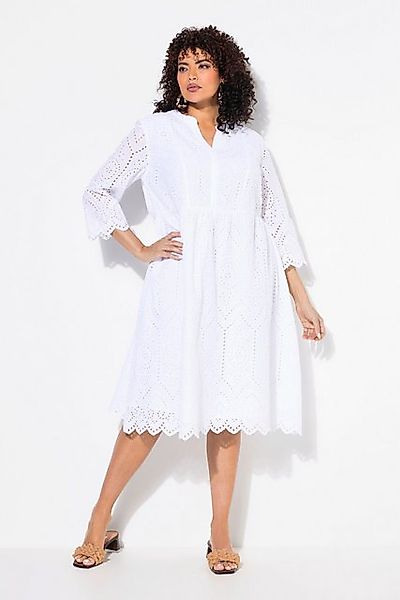 Ulla Popken Maxikleid Midikleid Lochspitze Tunika-Ausschnitt 3/4-Arm günstig online kaufen
