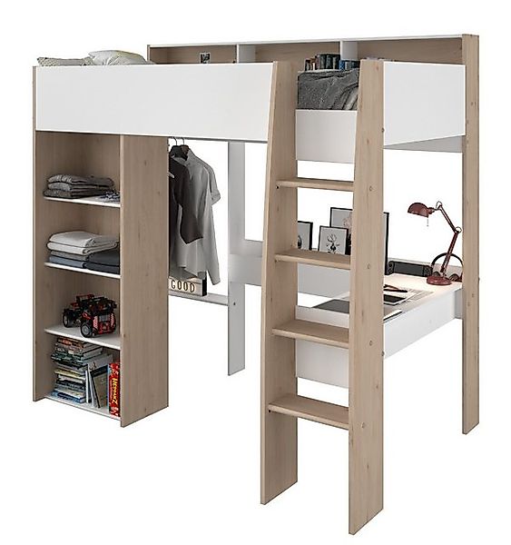 Parisot Hochbett Shelter (Etagenbett in weiß mit Eiche, 90 x 200 cm, inklus günstig online kaufen