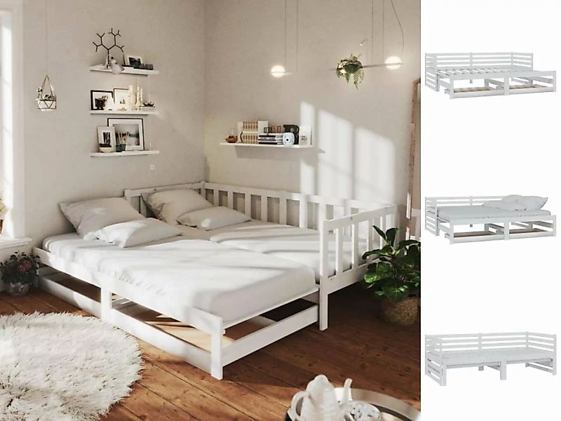 vidaXL Bettgestell Ausziehbares Tagesbett Gästebett Weiß 2x90x200 cm Massiv günstig online kaufen