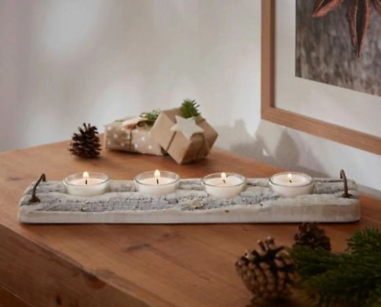 HOME Living Kerzenhalter SPAR-SET 2x Weiße Rinde Teelichthalter weiß günstig online kaufen