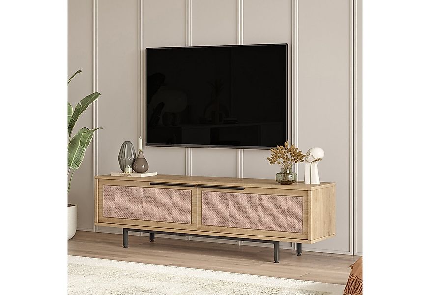 en.casa TV-Schrank »Kvænangen« mit 2 Türen 160x36x45 cm Eichen-/Rattanoptik günstig online kaufen