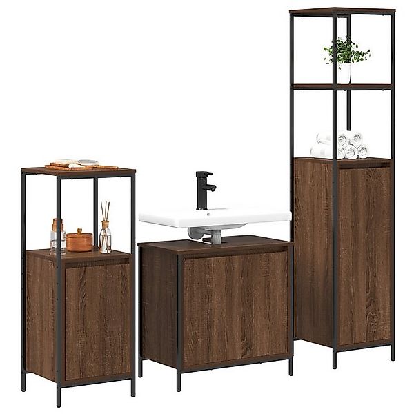 vidaXL Badezimmerspiegelschrank Badezimmermöbel Set Set aus 3 Braun Eichen- günstig online kaufen