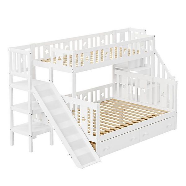 SOFTWEARY Etagenbett 90x200cm/140x200cm, Kinderbett mit Schubladen, Rutsche günstig online kaufen
