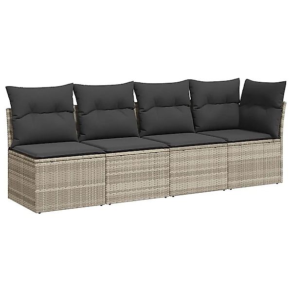 vidaXL Gartensofa mit Kissen 4-Sitzer Hellgrau Poly Rattan 366177 günstig online kaufen
