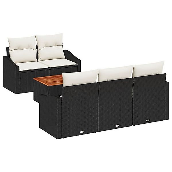 vidaXL Loungesofa 6-teiliges Garten Sofa Set mit Kissen Schwarz Poly Rattan günstig online kaufen
