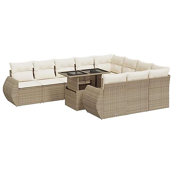 vidaXL 11-Tlg Garten-Sofagarnitur mit Kissen Beige Poly Rattan 3326709 günstig online kaufen