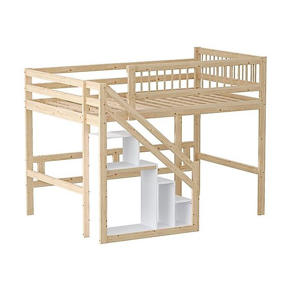 autolock Kinderbett Massivholzbett 140*200, Treppe mit Stauschrank, hohes G günstig online kaufen