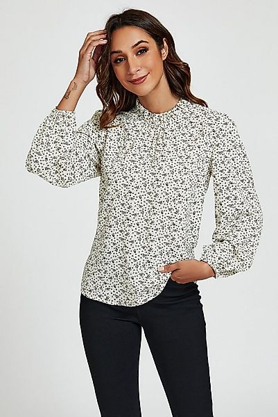 FS Collection Langarmbluse Damen Bluse hochgeschlossenes Oberteil mit Rüsch günstig online kaufen