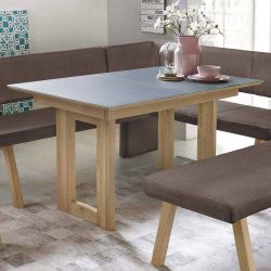 Esszimmertisch aus Eiche Massivholz Grauglas günstig online kaufen