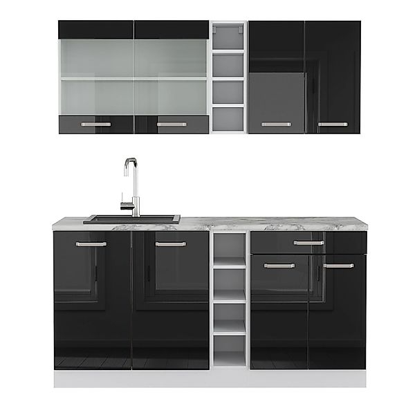Vicco Küchenzeile R-Line, Schwarz Hochglanz/Weiß, 160 günstig online kaufen