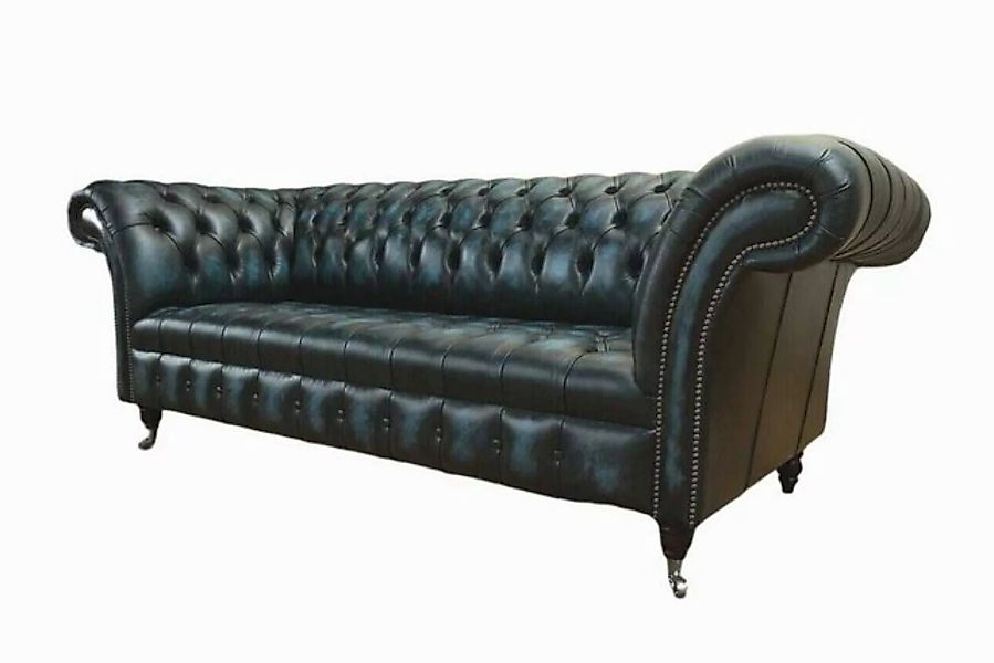 JVmoebel Chesterfield-Sofa 3-SITZER LEDER CHESTERFIELD SOFA ANTIK BLAU KLAS günstig online kaufen