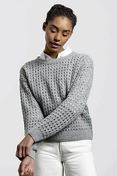 Waterfront Sweater - Light Grey - Durchbrochener Ajourstich - Circular Pull günstig online kaufen