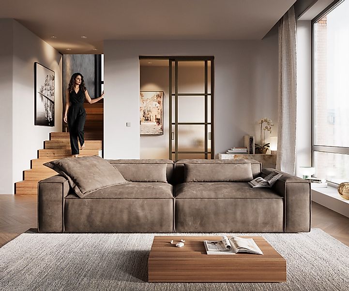 Big-Sofa Freestyle Cozy 280x110 cm Mikrofaser Taupe Vintage günstig online kaufen