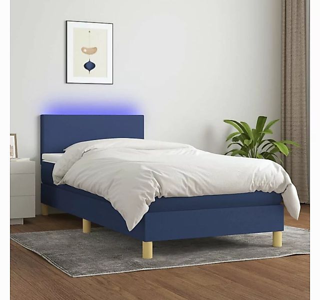 vidaXL Boxspringbett Boxspringbett mit Matratze LED Blau 90x200 cm Stoff Be günstig online kaufen