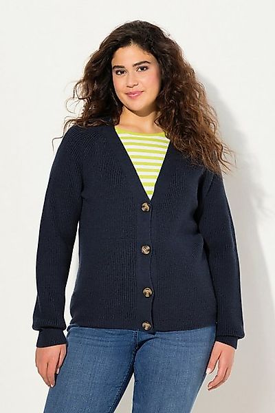 Ulla Popken Cardigan Strickjacke Rippstrick V-Ausschnitt Langarm günstig online kaufen