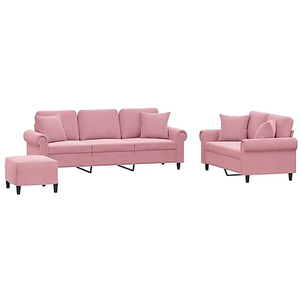 vidaXL 3-Tlg Sofagarnitur mit Kissen Rosa Samt 3202283 günstig online kaufen