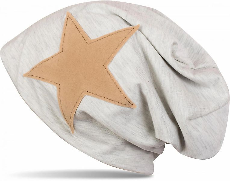 styleBREAKER Beanie "Beanie mit aufgenähtem Kunstleder Stern" 1 Stk. günstig online kaufen