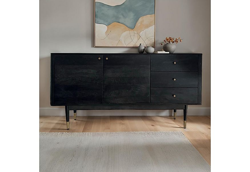 FINEBUY Sideboard FB110287 Akazie Massivholz 160cm 2 Türen 3 Schubladen Kom günstig online kaufen