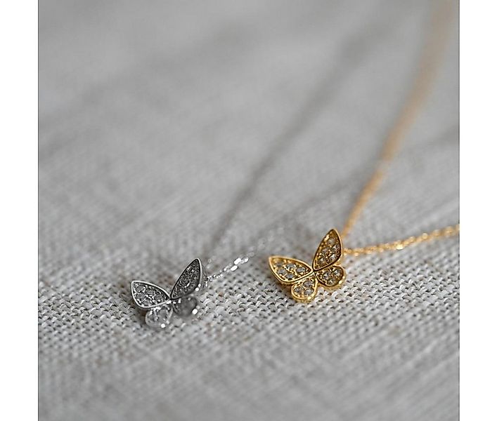 Runde Perlé Kette mit Anhänger zarte Kette mit Schmetterling Anhänger, 925e günstig online kaufen
