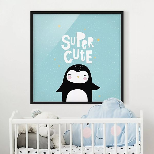 Bild mit Rahmen Kinderzimmer - Quadrat Super Cute Pinguin günstig online kaufen