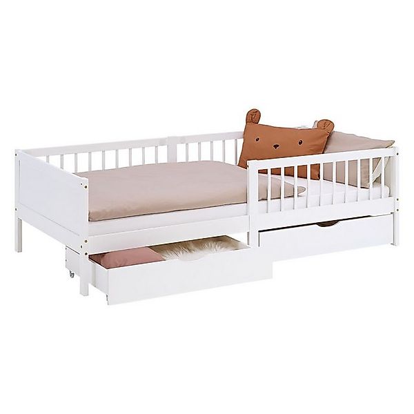 Homestyle4u Holzbett 90x200 Kinderbett 2 Bettkästen Rausfallschutz Einzelbe günstig online kaufen