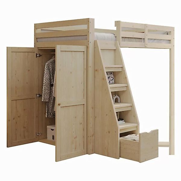 Odikalo Hochbett Jugendbett Kinderbett Stauraum-Kleiderschrank Original Hol günstig online kaufen