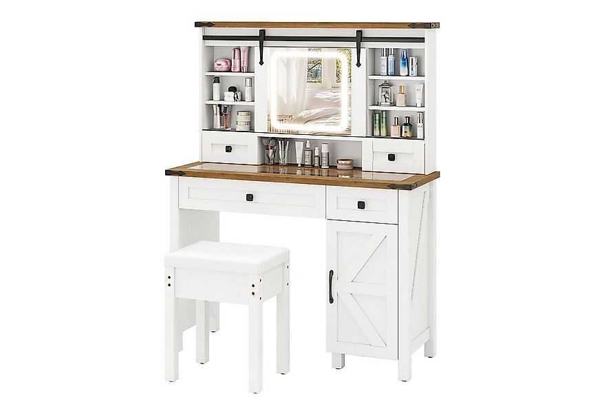 COSTWAY Schminktisch (1-St), mit LED-Beleuchtung, Hocker, Schiebespiegel günstig online kaufen