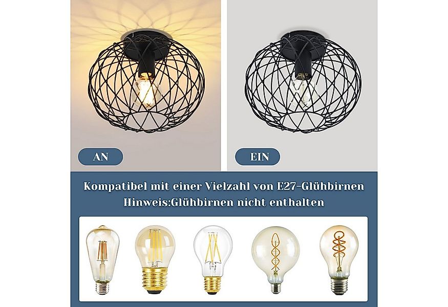 Nettlife Deckenleuchte 1 Flammig Deckenlampe Vintage Flurlampe Schwarz, LED günstig online kaufen