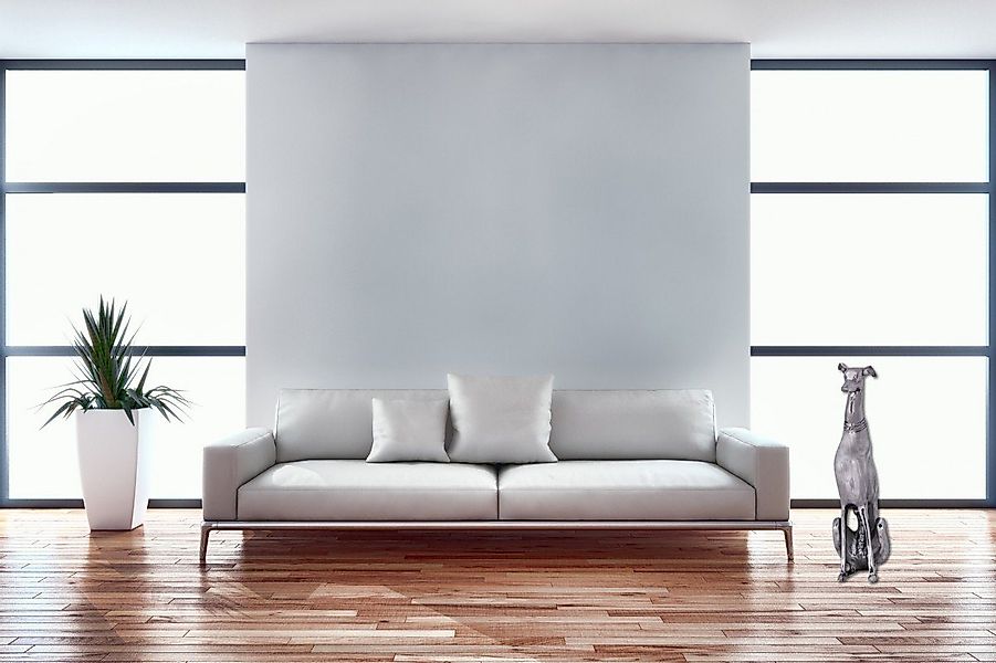 FINEBUY Tierfigur Deko Design Dog aus Aluminium silbern Windhund Skulptur H günstig online kaufen