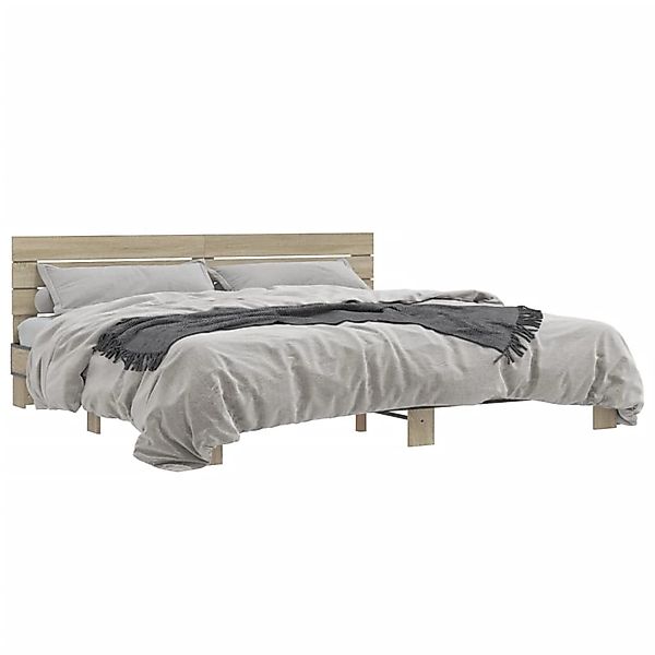 vidaXL Bettgestell Sonoma-Eiche 200x200 cm Holzwerkstoff und Metall 3280128 günstig online kaufen