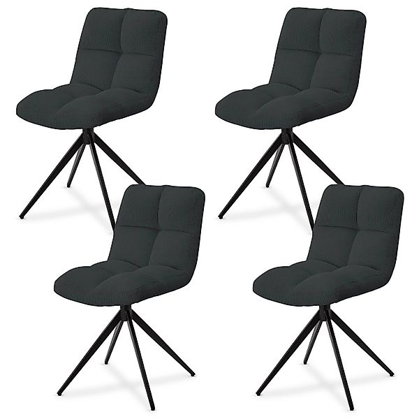 Juskys Drehstuhl Dallas 4er Set Cord Dunkelgrau günstig online kaufen