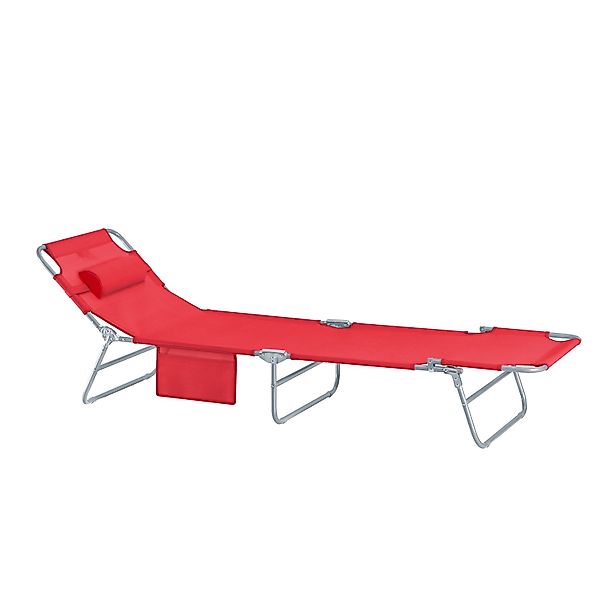 SoBuy Gartenliege mit Seitentasche Klappbar Metall Rot OGS35-R günstig online kaufen