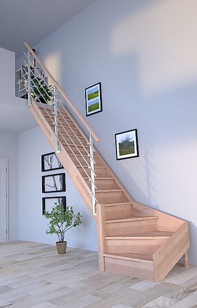Starwood Raumspartreppe Holztreppe Rhodos in ¼ gewendelter Ausführung links günstig online kaufen