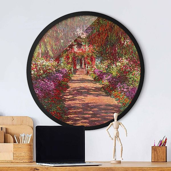 Rundes Bild mit Rahmen Claude Monet - Weg in Monets Garten in Giverny günstig online kaufen