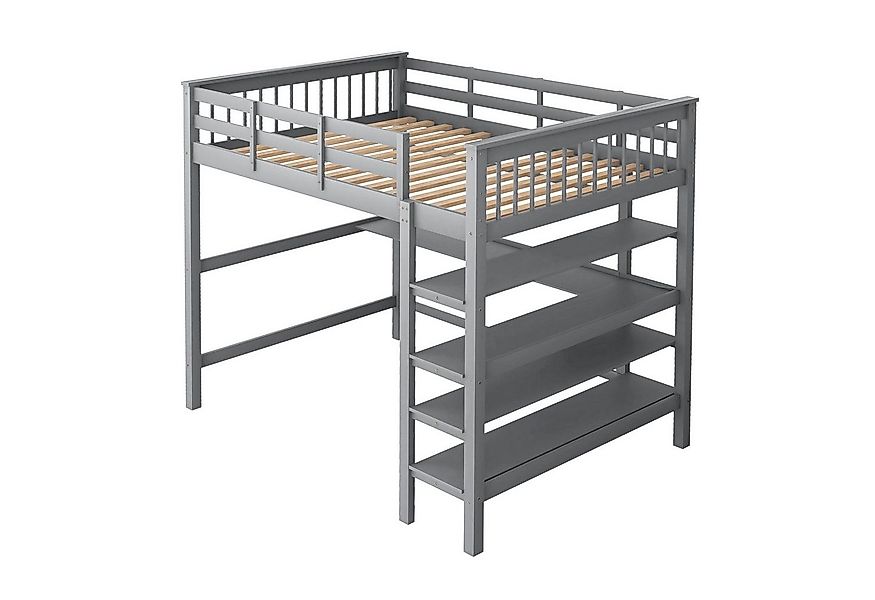 SOFTWEARY Hochbett Kinderbett mit Lattenrost (140x200 cm, Doppelbett mit Ra günstig online kaufen