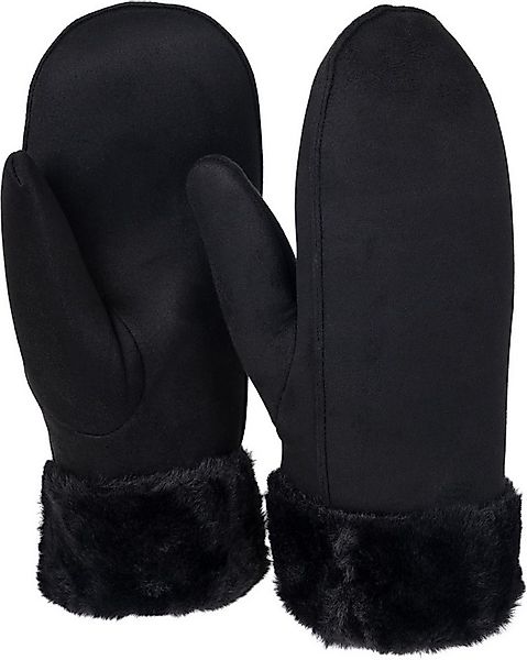 styleBREAKER Fäustlinge Veloursleder Optik Fäustlinge mit Kunstfell-Bund (1 günstig online kaufen