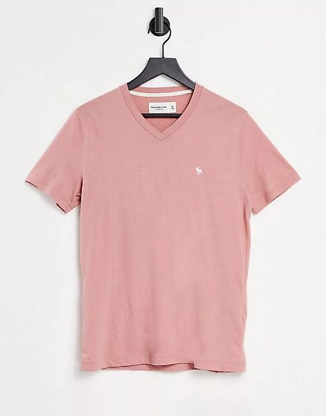 Abercrombie & Fitch – T-Shirt in Hellrosa mit Logo und V-Ausschnitt günstig online kaufen
