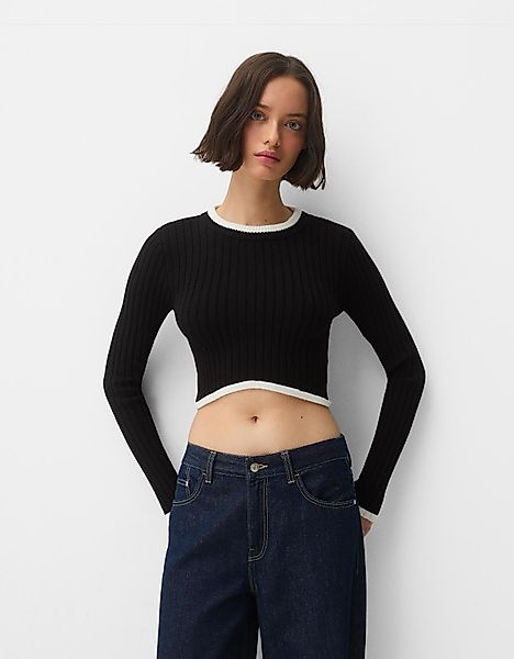 Bershka Gerippter Pullover Mit Kontrasten Damen M Schwarz günstig online kaufen