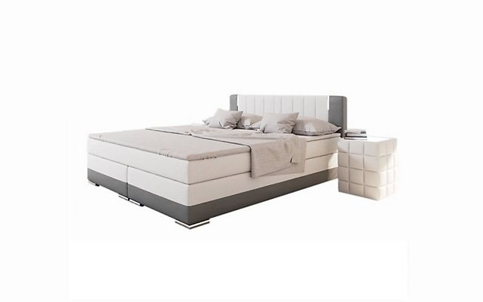 dynamic24 Bett, Boxspringbett 200 x 200 cm LED weiß/grau Kunstleder-Optik günstig online kaufen