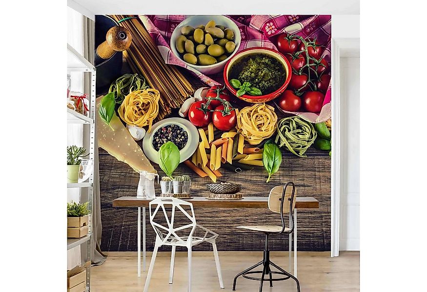Bilderdepot24 Küchentapete Küche Pasta Mediterran Nudeln Tomaten Oliven Pes günstig online kaufen