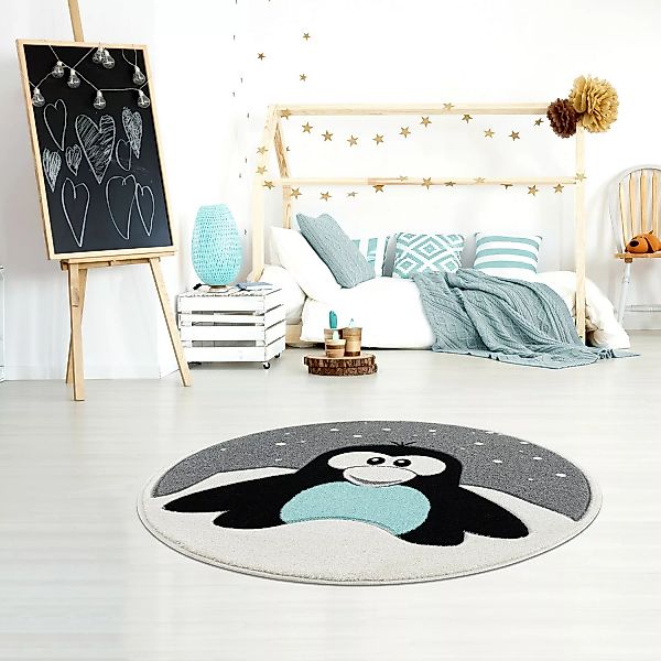home24 Kinderteppich Pinguin Elliot Rund günstig online kaufen