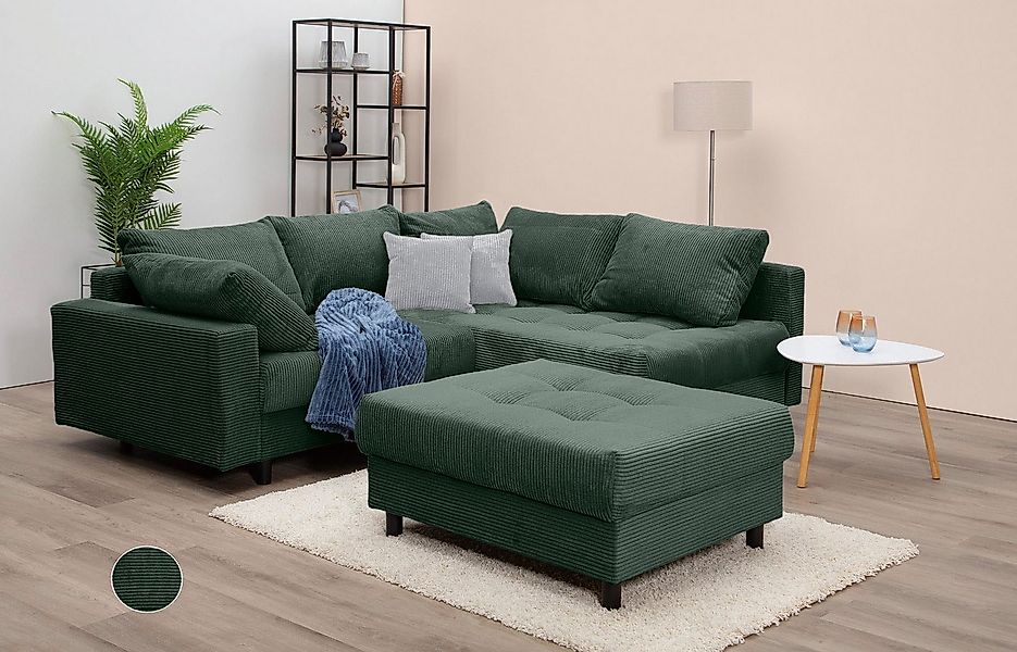 COLLECTION AB Ecksofa Toni L-Form, B: 215 cm, mit Hocker & 2 Zierkissen, Fe günstig online kaufen